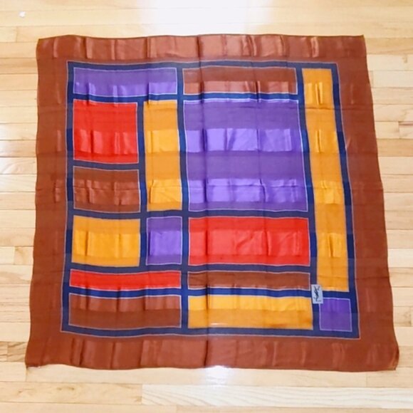 Yves Saint Laurent vintage silk colorblock geometric scarf 34" EUC - Picture 3 of 6